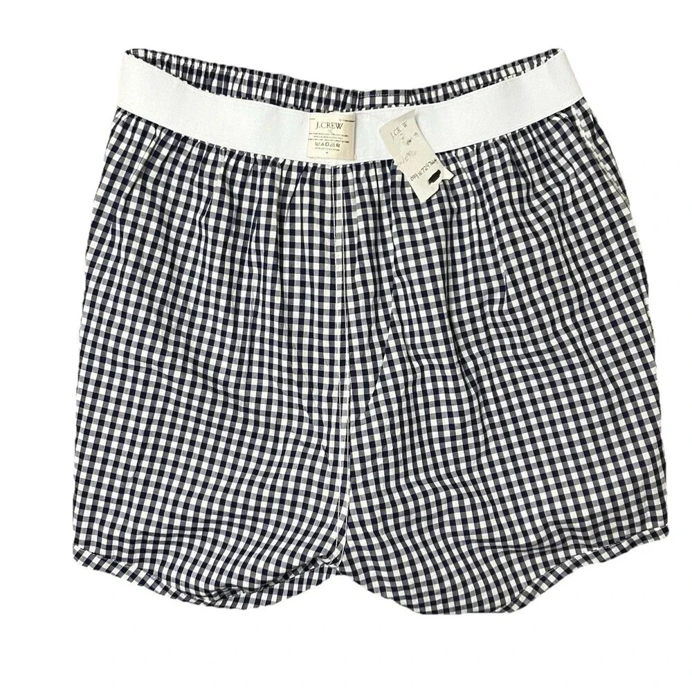 J Crew Boxers Mens M‎ Navy Blue Gingham Cotton Sleep L Shorts BV599 Loungewear